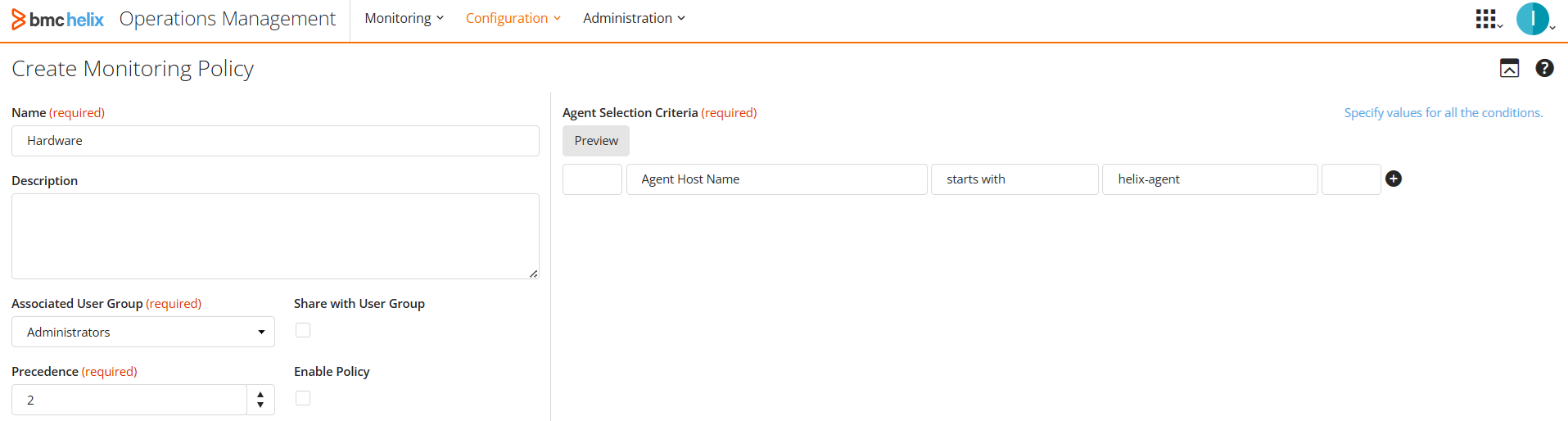 Creating a Hardware Monitoring Policy