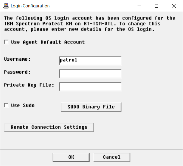 Login Configuration dialog
