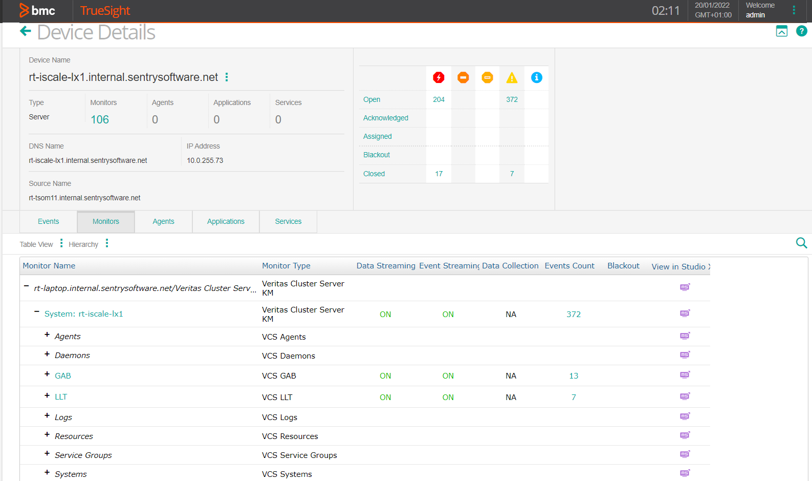 Displaying the Veritas Cluster Server Instances