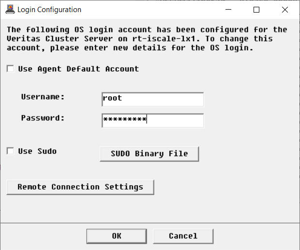 Login Configuration dialog