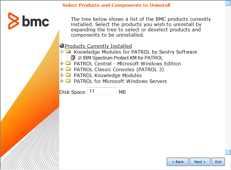 Uninstall Wizard - Selecting Products and Components Directory