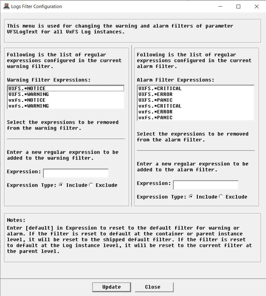 Configuring Log Error Filter