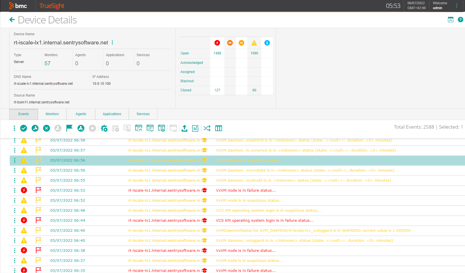Viewing the Veritas Volume Manager Device Events in TrueSight